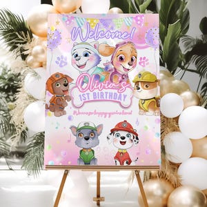 Placa de boas-vindas para o aniversário da Patrulha Canina: Festa de filhotes da Skye (download digital, modelo de 16 x 20/18 x 24 pol.)