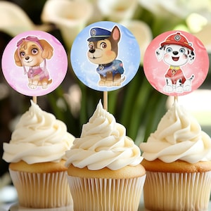 Editable Paw Patrol Cupcake Toppers: Skye Puppy Party Decorations (Digital Download, 2.5&quot;x2.5&quot;)