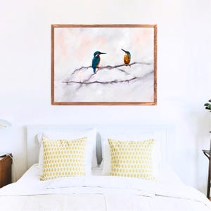 Kingfisher Couple Painting | Bird Oil Painting Style | Kingfisher Bird Art Print | Bird Lovers I Hand Painted Printable Kingfisher Art
