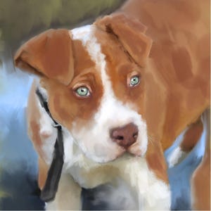 Aangepast huisdierportret| Mix van olieverf- en aquarelstijl | Digitaal | Hondenportret van foto | Gepersonaliseerde kunst | Herdenkingsschilderij