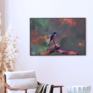 Kingfisher Bird Painting | Bird Oil Painting Style Art | Kingfisher Art Print | Bird Lover Gift I Hand Painted Kingfisher Art