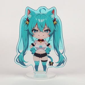 Chibi NekoMiku Rainbow Acrylic Standee – 10cm Double-Sided