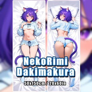 NekoRimi – Purple-Haired Catgirl Waifu Body Pillow Cover – 2-Way Tricot – 50x150cm Dakimakura – Limited Edition