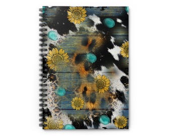 Cow Print and Sunflowers Notebook - Ruled Line
