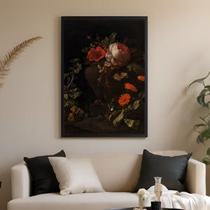 Dark Academia Wall Art Moody Vintage Painting Dark Floral Prints Digital Downloadable Prints Farmhouse Wall Decor Cottagecore Botanical Art
