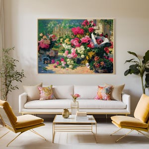 Printable Floral Wall Art Vintage Painting Landscape Flower Print Digital Download Colorful Wall Art Cottagecore Decor Farmhouse Garden Art