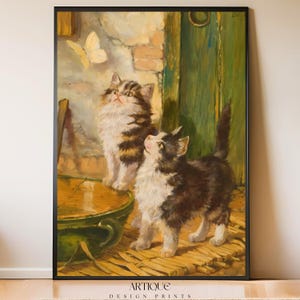 Druckbare Wand Kunst Katze Vintage Malerei Cottagecore Dekor Katze Wand Kunst Digitaler Download Katzenliebhaber Geschenk Vintage Drucke für Katzenmama
