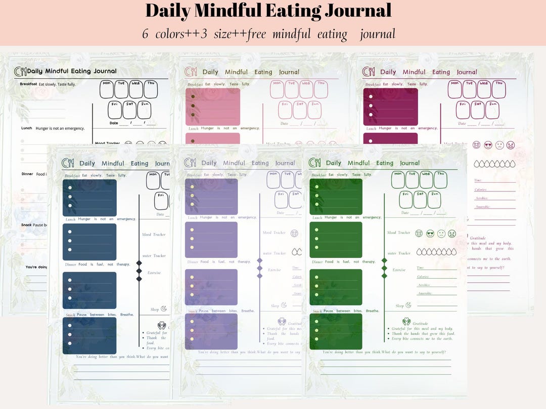 Blooming Mindful Eating Journal Printable - Floral Food Mood Tracker ...