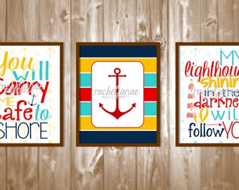 Printable Art - Set of 3 Nautical Prints Inspired by Rend Collective's song My Lighthouse