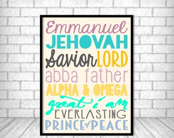 The Names of God - Typography Art - Printable