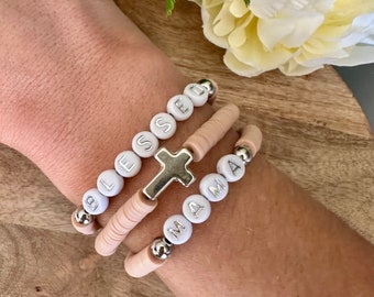 Bracelet Stack - Blessed Mama with Silver Cross - Set of 3