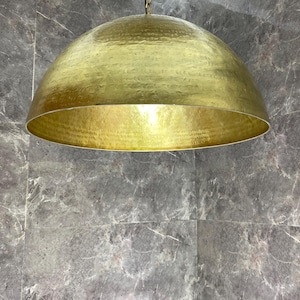 Hammered Brass Dome Pendant Light – Handmade Ceiling Lamp with Chain – Moroccan Kitchen Island Lighting