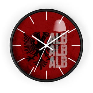 Vintage Albanian Flag Wall Clock | Distressed Albanian Eagle & Plis Design | &quot;ALB&quot; Heritage Home Decor