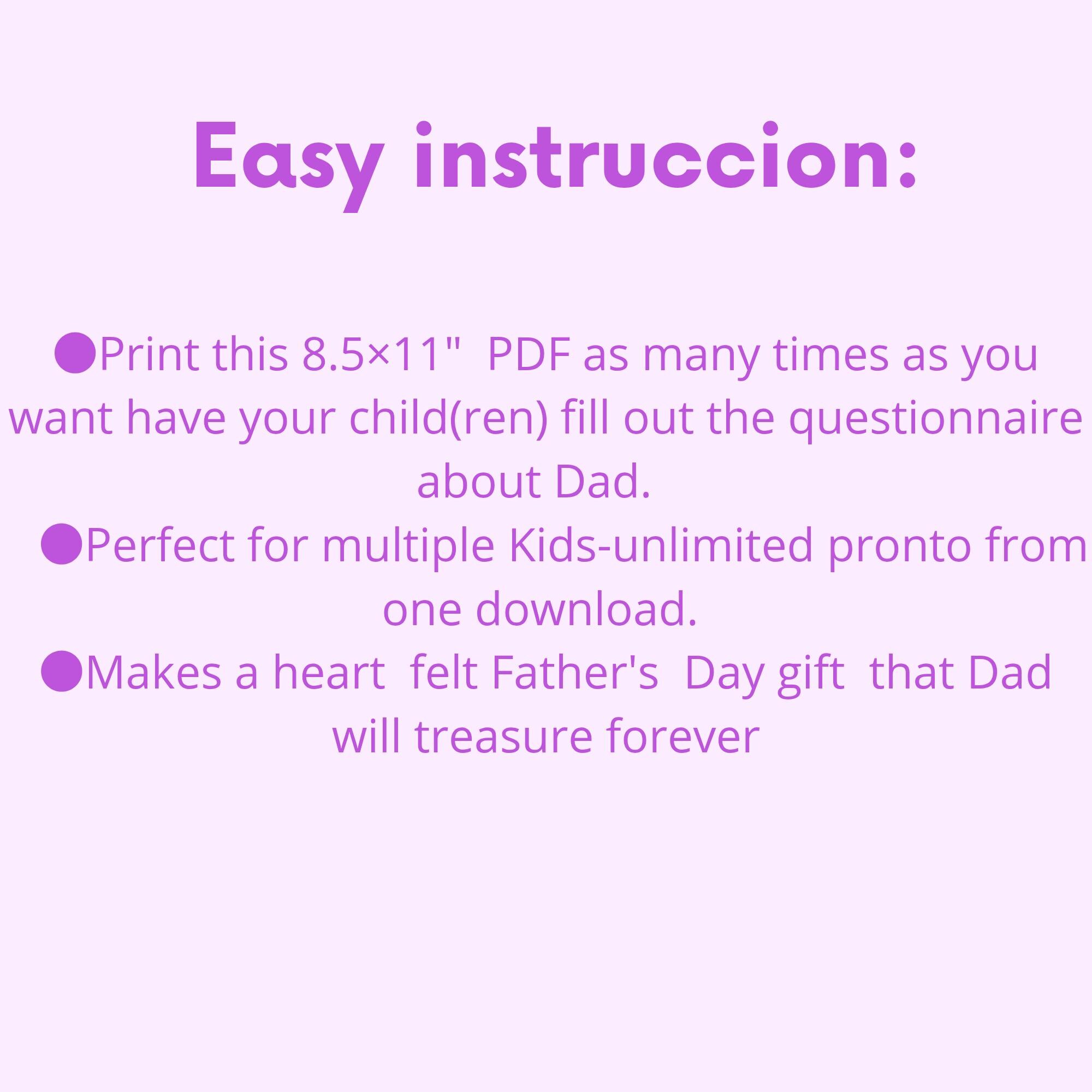 Father's Day Questionnaire "all About My Dad"- Instant Download PDF ...