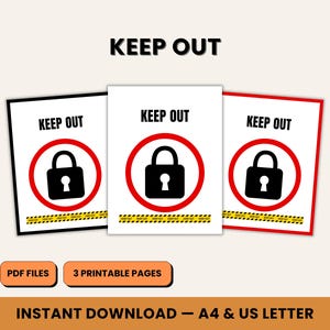3x Printable Keep Out Sign PDF – DIY Do Not Enter Poster, Gamer Room, Man Cave, Kids Room, Funny Private Warning Door Sign