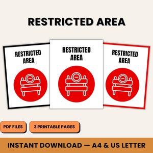 3x Sperrgebiet Schild als PDF zum selbst ausdrucken – Achtung, Gefahr, kein Betreten, verboten, persönliches Eigentum & Arbeitsplatz Sicherheit Warnschild A4/US Letter