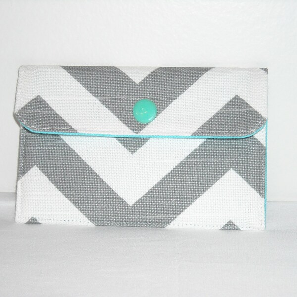 Fabric Mini Wallet- Business Card Case- Gray and White Chevron