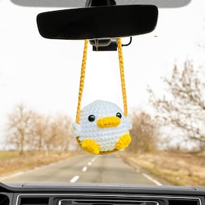 Handmade Crochet Animal Rearview Mirror Ornament – Cute Swinging Charm for Car, Holiday Gift for Him or Her, Unique Car Decor