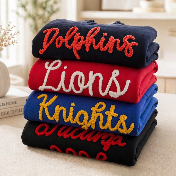 Chenille Yarn Embroidered Sweatshirt Game Day Fuzzy Letter Team Spirit Football Mom