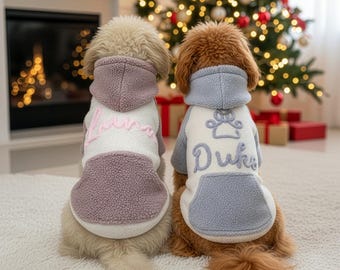 Personalized Corduroy Dog Hoodie with Chenille Name — Custom Pet Sweater Gift