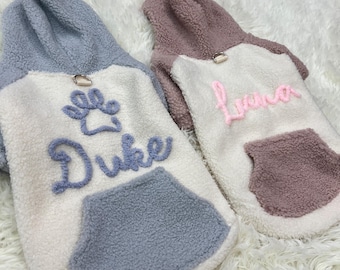 Custom Pet Hoodie with Chenille Name on Corduroy — Cozy Personalized Dog Sweater for Winter