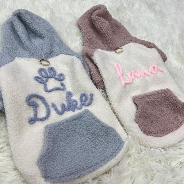 Custom Pet Hoodie with Chenille Name on Corduroy — Cozy Personalized Dog Sweater for Winter