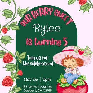 Strawberry Shortcake themed customizable invitation