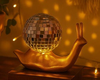 Disco Ball Snail Decor: 70s Retro Glass Mirror Tile Figurine