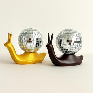 Disco Ball Snail Decor | Funky Retro Figurine | Unique Gift | Real Glass Mirror Tile | 70s Inspired Home Accent | Shelf or Tabletop Display