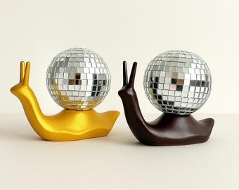 Disco Ball Snail Figurine: Retro 70s Home Decor