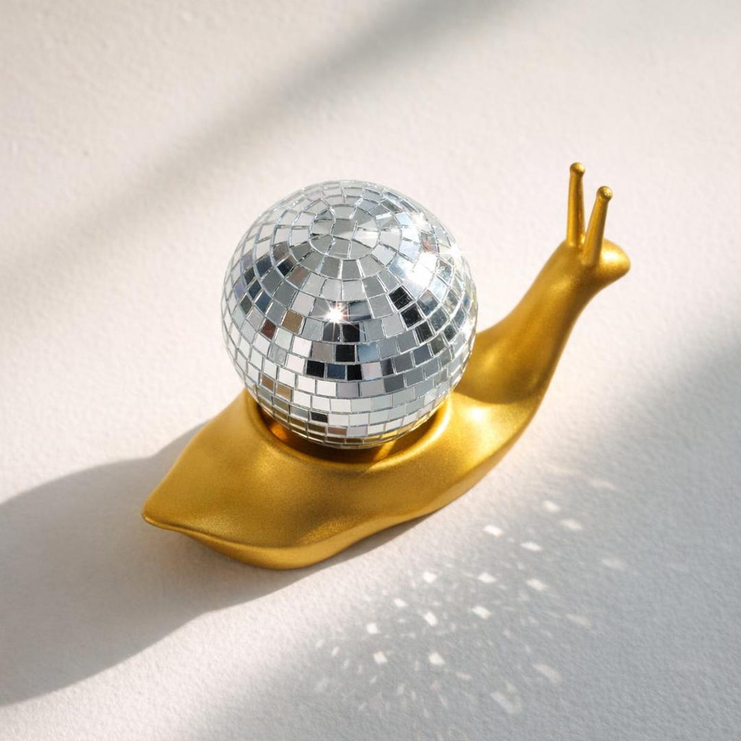 Disco Snail Sculpture With Mirror Ball | Modern Funky Home Decor | Gold ...