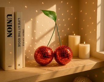 Statuetta Disco Cherry: piastrella in vero vetro specchiato, arredamento retrò anni '70