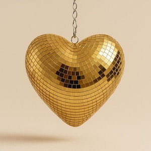 Disco Heart Hanging Decor | Mirror Tile Ornament | Retro Glam Wall & Party Accent | Real Glass Sparkle | Funky 70s Inspired Gift
