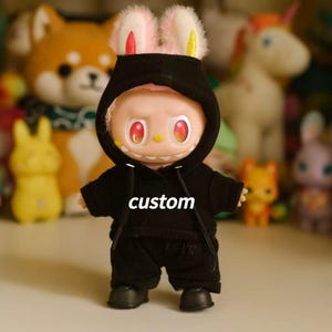 Personalized 17cm Labubu Hoodie | Custom Text or Design Doll Outfit | Handmade Doll Clothes Gift