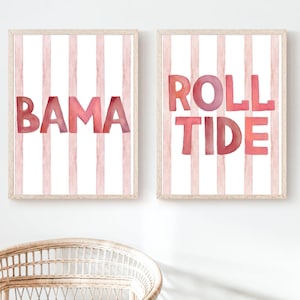 Set of 2 Custom Watercolor University of Alabama Prints - Alabama Wall Art - Digital Dorm Room Decor