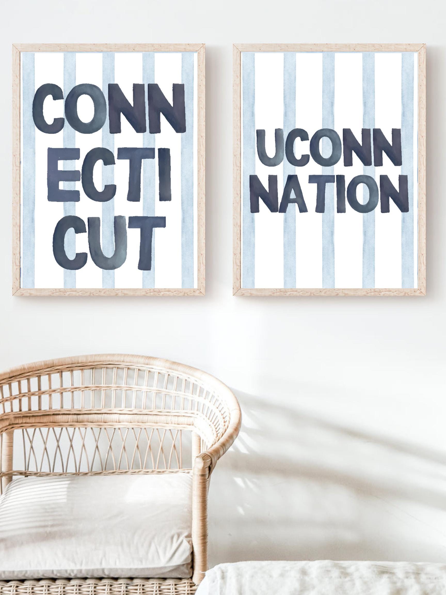 Set of 2 Custom Watercolor University of Connecticut Prints – UConn Wall Art – Digital Download Dorm Room Decor