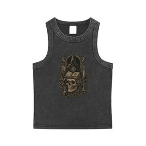 Gothic Women’s Sleeveless Tank Top, Occult Script Graphic, Cropped Bodycon Shirt, Witchcore Summer Fashion, Gothic Crop Top