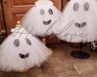 Ghost Tutu Dress, Halloween Costume, Girls White Tulle Dress