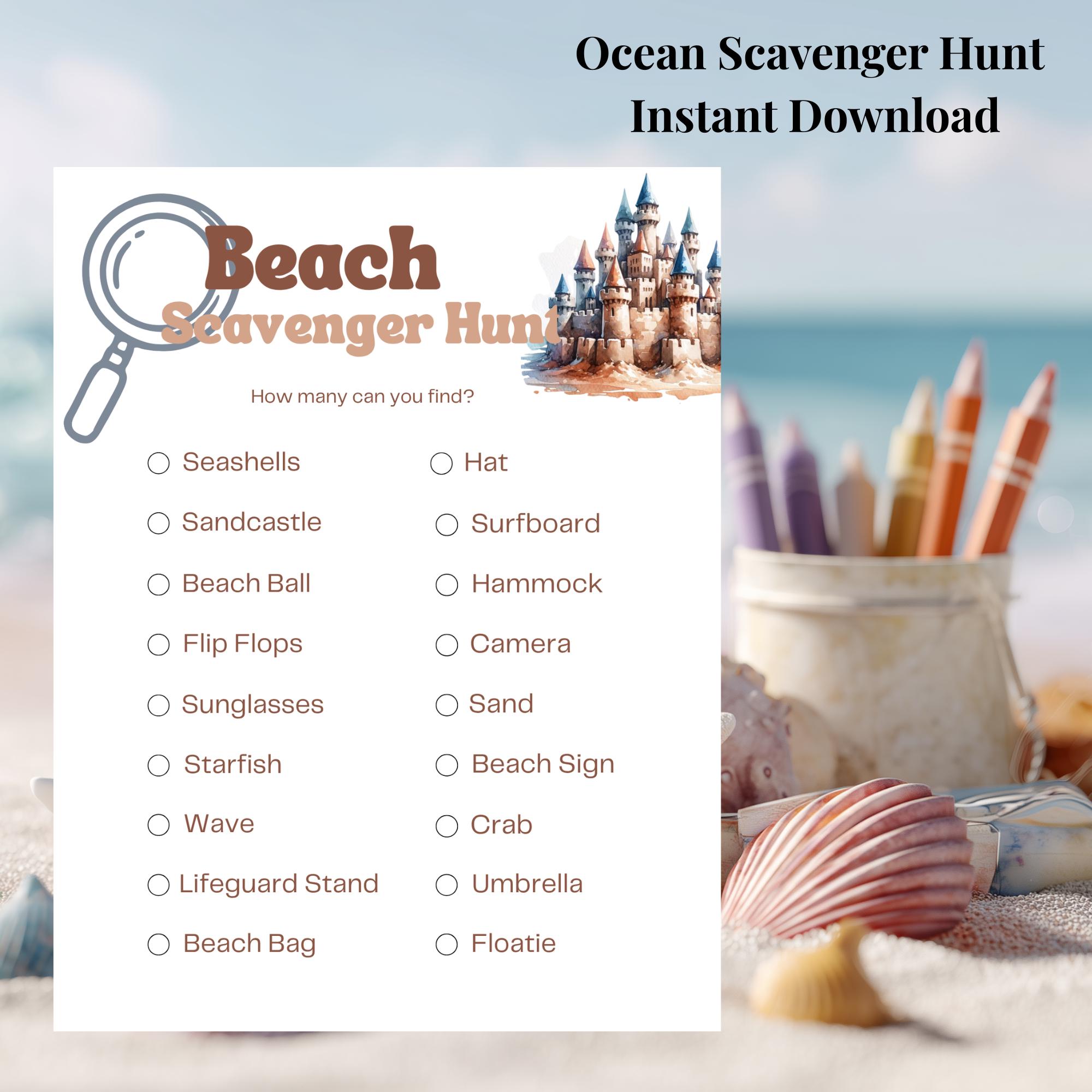 Beach Scavenger Hunt Printable for Kids, Summer Vacation Activity ...