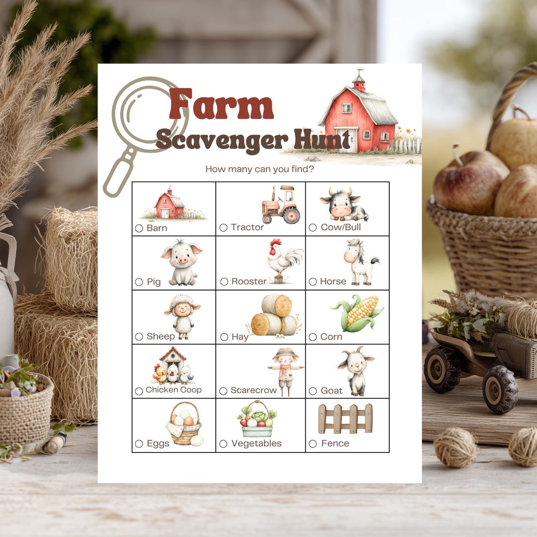 Farm Scavenger Hunt Printable for Kids | Barnyard Animal Activity Game ...