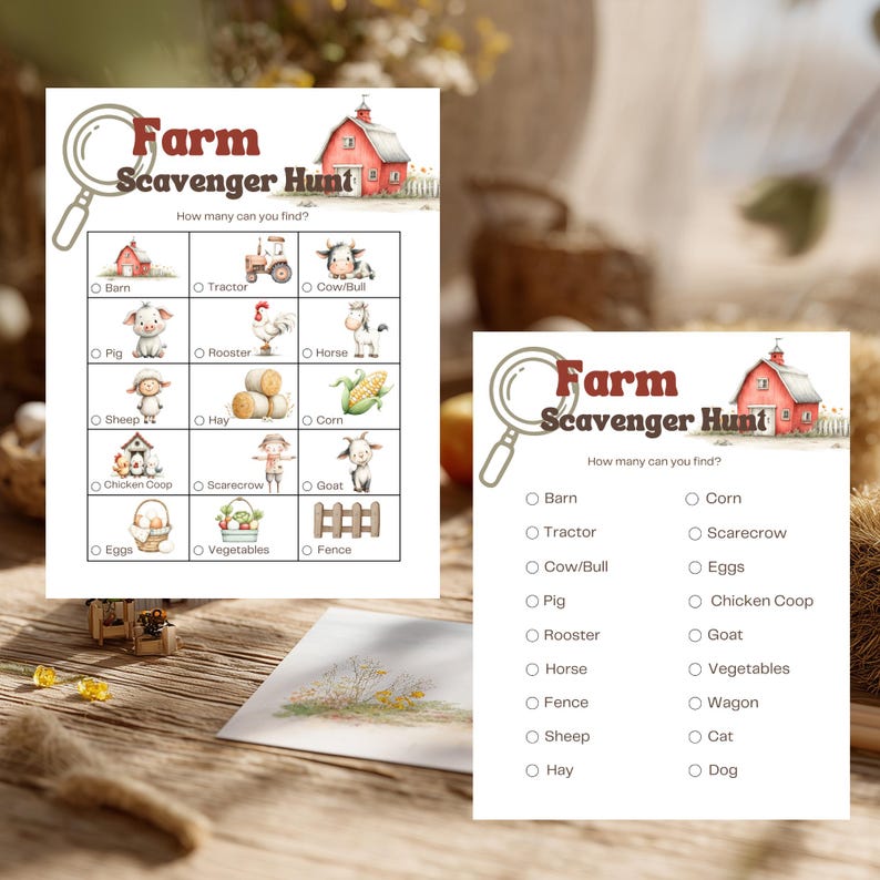 Farm Scavenger Hunt Printable for Kids | Barnyard Animal Activity Game ...