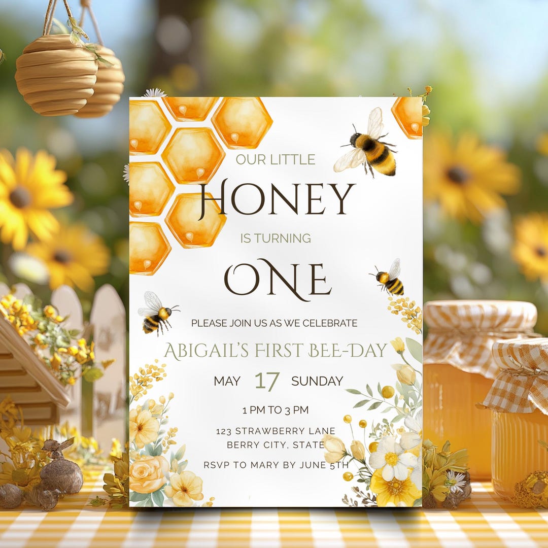 Honey Bee Birthday Invitation | Editable Canva Template (5x7 & Mobile ...