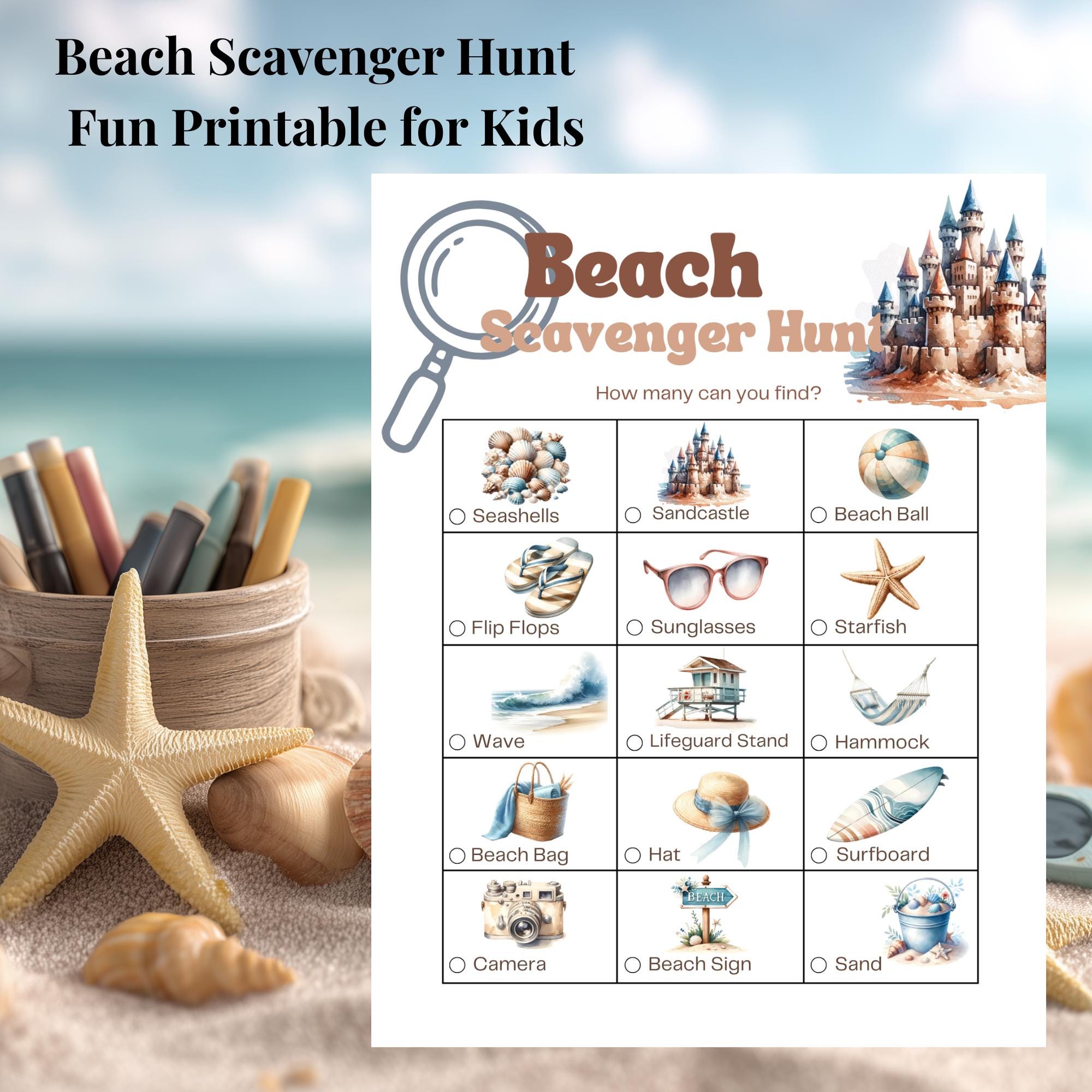 Beach Scavenger Hunt Printable for Kids, Summer Vacation Activity ...