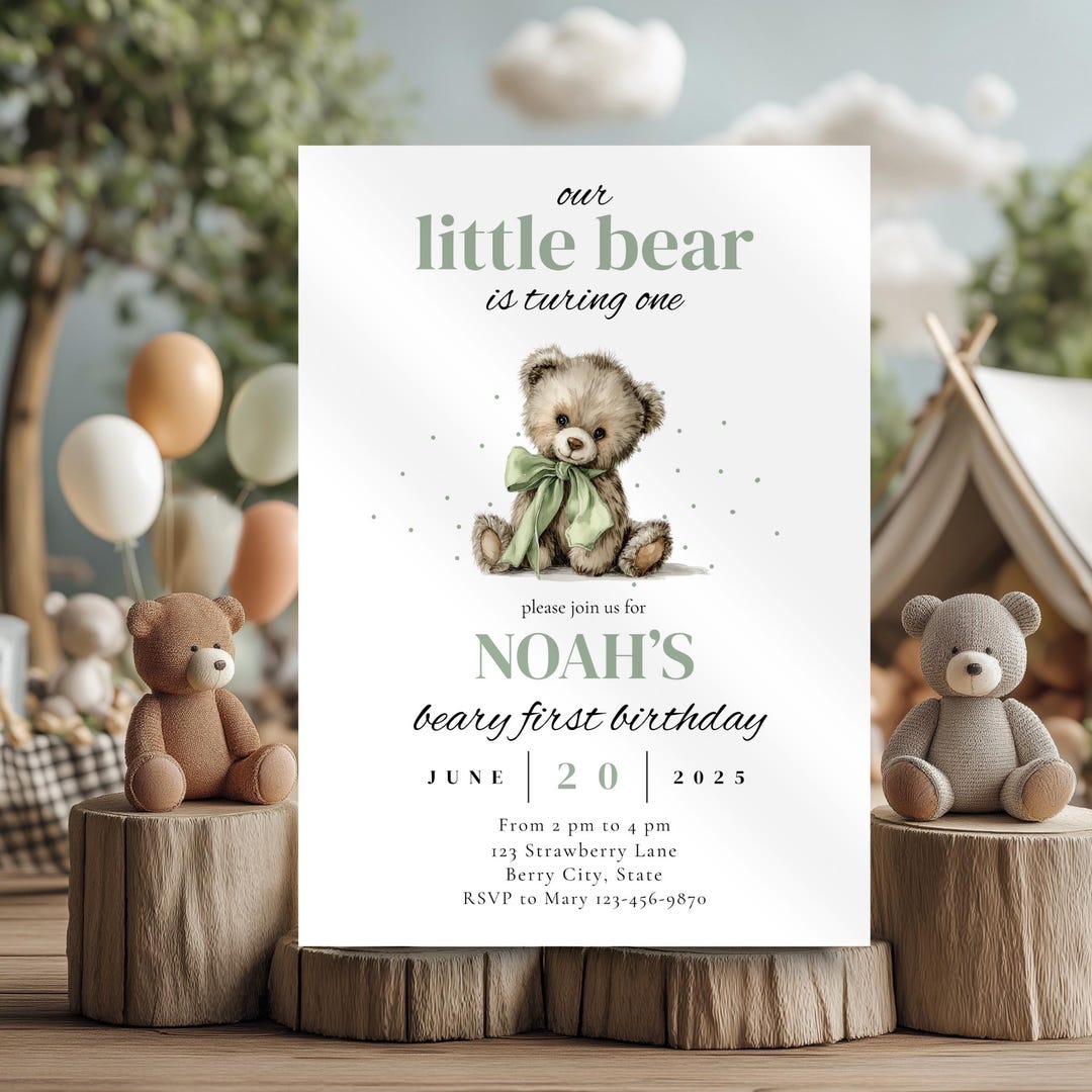 Beary First Birthday Invitation Bundle | Teddy Bear 1st Birthday Invite ...