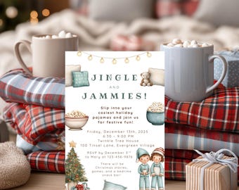 Christmas Pajama Party Invitation | Editable Canva Template | Holiday Sleepover Invite | Digital Christmas Party Printable