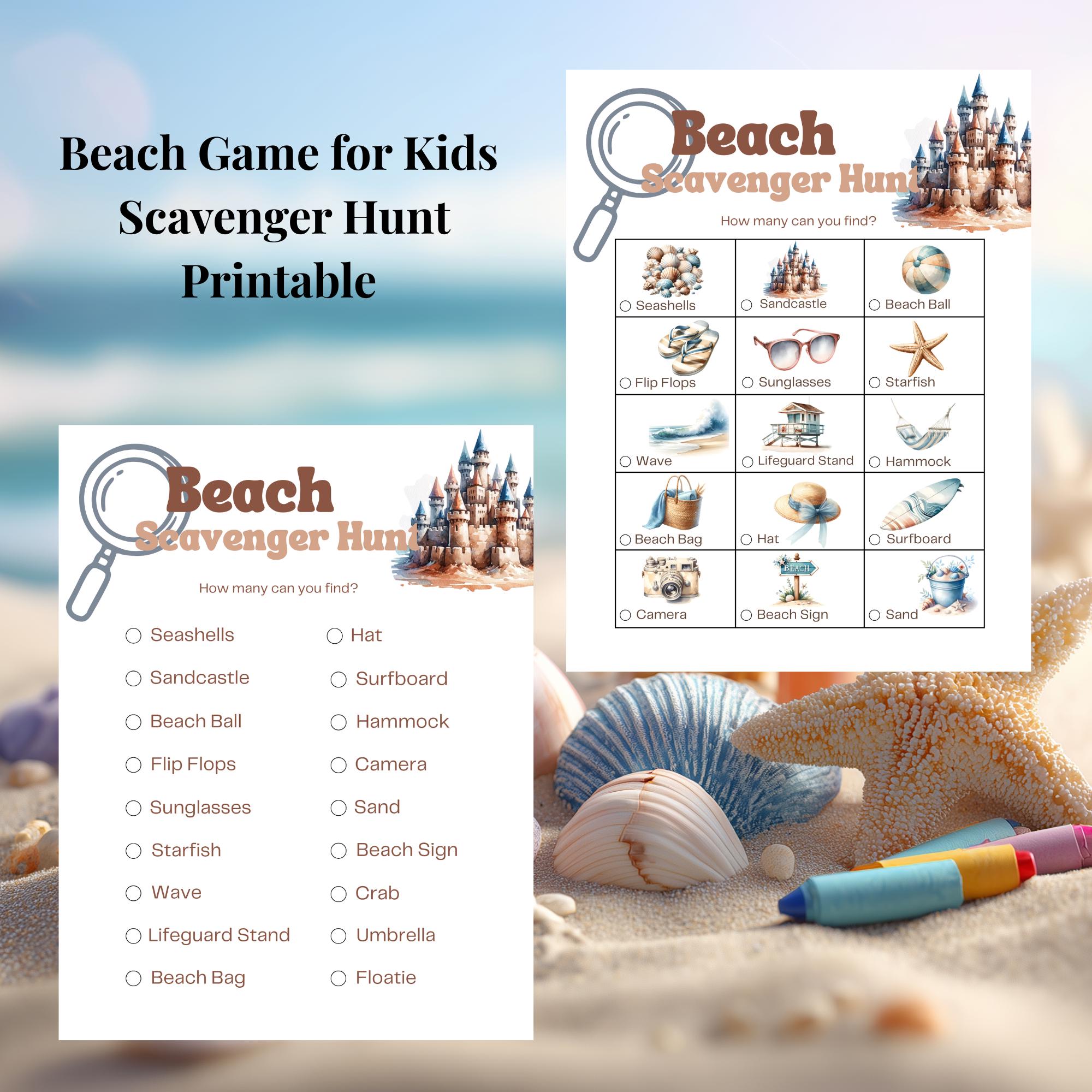 Beach Scavenger Hunt Printable for Kids, Summer Vacation Activity ...