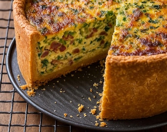 BEST RECIPE for Deep-Dish Bacon and Cheddar Quiche | Printable Recipe | Comfort Food | PDF Download