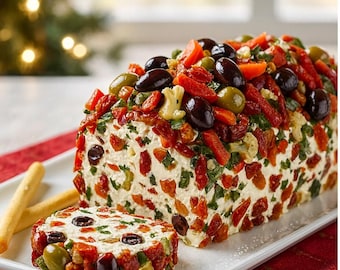 Festive Holiday Antipasto Cream Cheese Log | Easy Christmas Party Appetizer | Holiday Celebration Snack | PDF Download