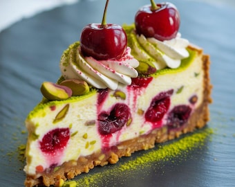 BEST RECIPE for Lemon-Lime Cherry Pistachio Cheesecake| Printable Dessert Recipe | Comfort Food  |  PDF Download