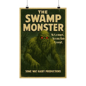 Vintage Swamp Monster Movie Poster Art Print, Retro Swamp Monster Wall Decor, Gift for Him, Geek Gift, Man Cave Decor, Bar Decor